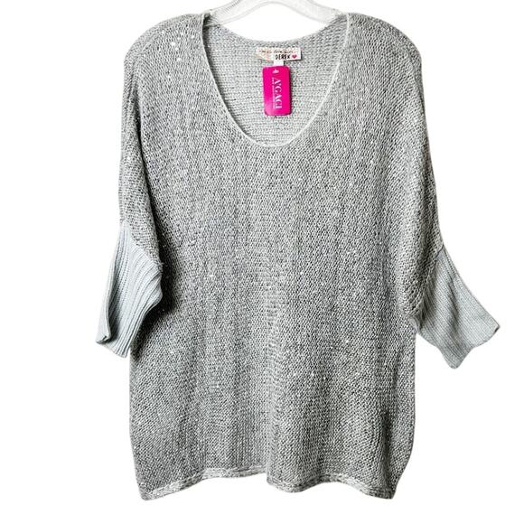 AGACI SILVER SHINY SEQUIN MEDIUM SWEATER WOMEN TOP BLOUSE NEW - Picture 1 of 5